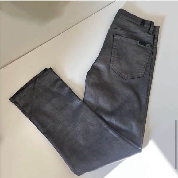 7 For All Mankind Straight Jeans in Coated Pewter - Picture 10 of 12